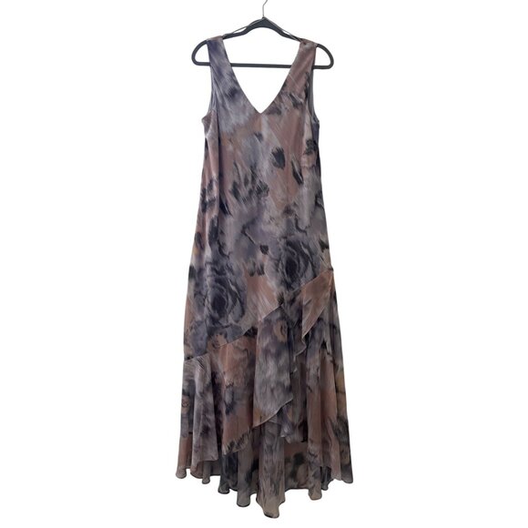 R&M Richards Sleeveless Floral Print Maxi Dress With Asymmetrical Ruffle Hem - Picture 4 of 15